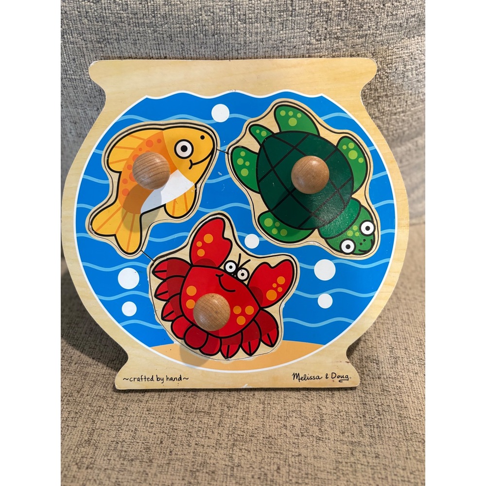 Melissa and Doug Wooden Chunky Puzzle Fish Turtle Crab Aquarium Kids‎ Toy